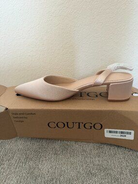 Coutgo Nude Satin Slingback Kitten Heel Mules